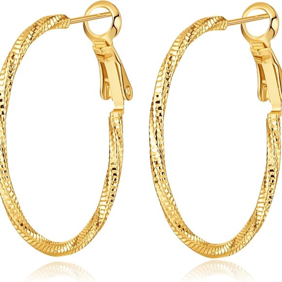 Big Gold Hoop Earrings Dainty Sterling Silver Post Twist Hypoallergenic 30mm - Picture 1 of 7